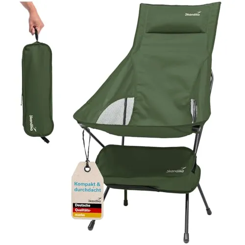 Skandika Campingstuhl Solig | Klappstuhl faltbar, bis 120 kg belastbar, Stahlrahmen, Rückenlehne gepolstert, Mesh-Einsätze | Campingstühle, Klappstühle, Stuhl für Camping, Outdoor, Balkon (Grün)