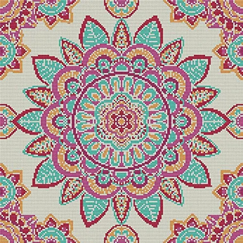 Abillyn Kreuzstich Stickpackungen Vorgedruckt, Böhmische Mandala-Blume Bilder Stickerei Set (Mandala)