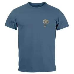 Neverless Print-Shirt Herren T-Shirt Palme Logo Print Sommer Badge Emblem Minimal Line Art mit Print blau|gelb L