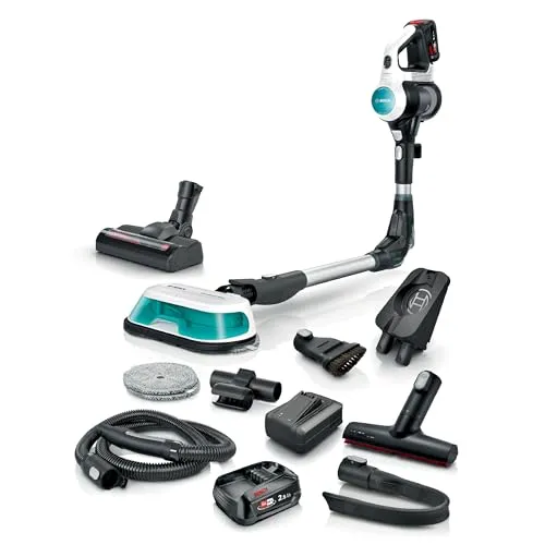 Bosch Akku-Staubsauger Unlimited 7 ProHygienic Aqua BSS712XHYG - Kabelloser 2in1 Staubsauger & Wischer mit HEPA-Filtersystem für Allergiker. Maximale Flexibilität dank Knickrohr und 180° Gelenk, ideal für alle Böden.