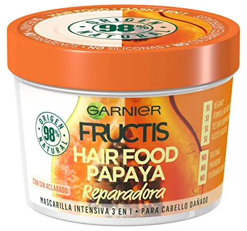 Garnier Fructis Hair Food Papaya Mascarilla Reparadora 400 ml - Haarkuren, revitalisierende Maske mit Papaya-Extrakt für geschädigtes Haar, spendet intensive Feuchtigkeit und sorgt für strahlenden Glanz.