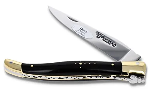 Laguiole en Aubrac Taschenmesser - 12 cm Griff Ebenholz - Backen und Platine Messing glänzend - Klinge glänzend - Original mit Zertifikat