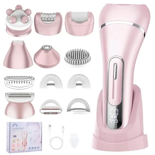 Focenat 7 In 1 Epilierer damen,Rasierer Damen,Intimrasierer für frauen,Damenrasierer Elektrisch,Bikini trimmer damen intimbereich,IPX7 Wasserdichter,Led-Anzeige,für Bikini,Achseln,Beine