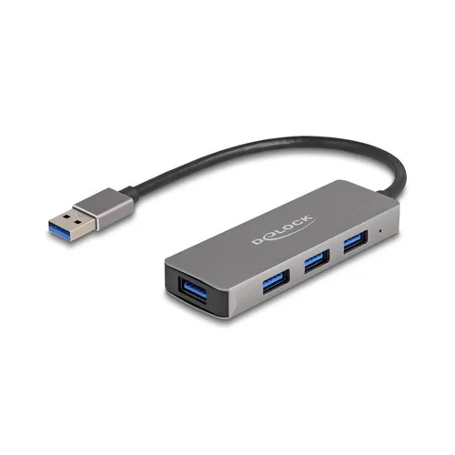 DeLOCK USB 3.2 Gen 1 USB-HUB 4x Typ A Buchse seitlich USB-A Stecker grau