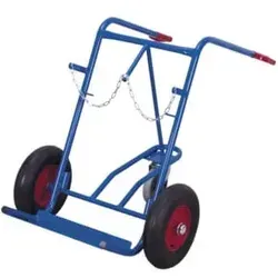 Stahlflaschenkarre 150 kg für 2x40-50 l Luft - Transportroller für 2 Stahlflaschen à 40-50 l, mit stabiler Schweißkonstruktion, Kettensicherung und Stütz-Lenkrolle für einfaches Handling.