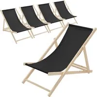 ECD Germany Klappbarer Liegestuhl aus Holz, Schwarz - Camping-Möbel mit 3 verstellbaren Liegepositionen, ideal für Garten und Strand, maximaler Komfort und bis 120 kg belastbar.