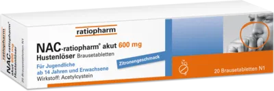 Nac-Ratiopharm Akut 600mg Hustenlöser - Arzneimittel zur Verflüssigung zähen Schleims in den Atemwegen. Unterstützt beim Abhusten und erleichtert die Atmung bei Atemwegserkrankungen.
