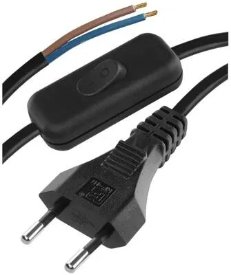 EMOS S09272 Netzkabel, H03VVH2-F, 2x 0,75mm², Länge 2m, Schalter, PVC, schwarz (2402720232)