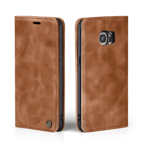 Handy Hülle für Samsung Galaxy S7 & S8 Klapp Magnet Smartphone Cover Case Braun