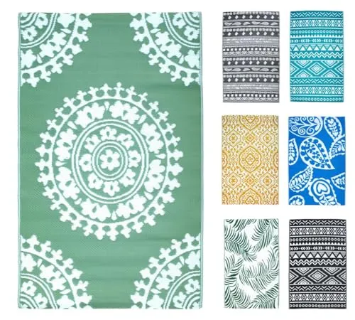 JACK Outdoor Teppiche Terrassenteppich Außenteppich 120x180cm Terrasse Balkon Teppich Garten Außen Lotus Effekt, Farbe:Mandala Grün