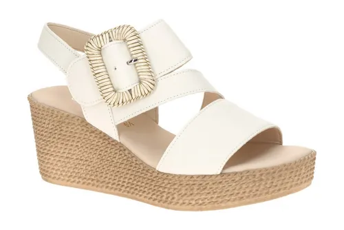 Gabor Glattleder Keilsandalette in Weiß – Größe 37,5 EU - Stylische Keilsandalette aus Glattleder mit 8 cm Absatzhöhe. Perfekt für den Alltag, bietet sie hohen Tragekomfort und ein elegantes Design für jeden Anlass.