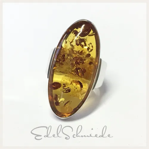 Edelschmiede925 Silberring Silberring 925 großem braunem Bernste Größe 53