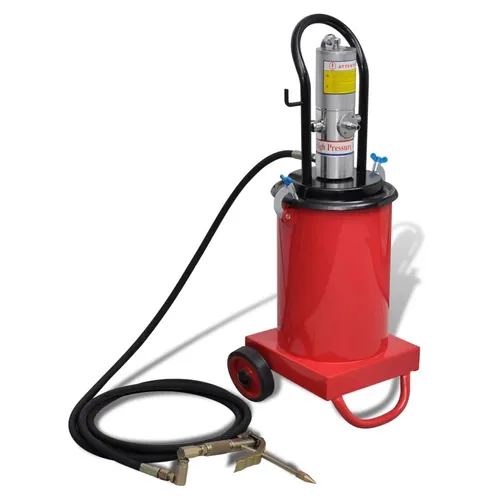 Profi Fettpresse Druckluft 12 Liter - Pneumatische Fettpresse für professionelle Anwendungen in Automobil, Maschinenbau und mehr. Hoher Arbeitsdruck und einfache Handhabung durch U-Form Griff und rollende Räder.