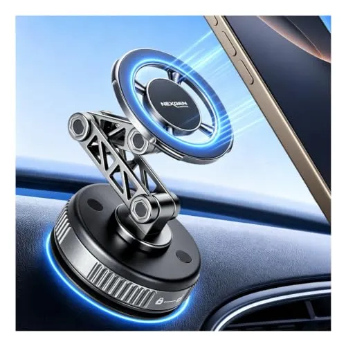 Handyhalterung Auto magnetisch für MagSafe, 20× N52 Magnete Auto Handyhalterung mit Vakuum Saugnapf, 360° Drehbare Handy Halterung Auto für iPhone 17/16/15/14/13/12, Samsung & Smartphones (Schwarz)