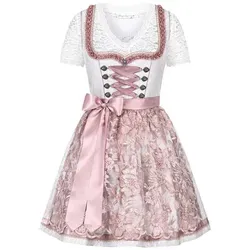 Steigenhöfer Manufaktur Dirndl Damen Set - Vicky - Elegantes Midi Dirndl mit Miederhaken - Trachtenmode: Stilvolles Midi Dirndl in Grau/Rosa mit funkelnden Steinen und Perlen, ideal für festliche Anlässe.