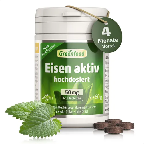 Produktbild Eisen aktiv, 50 mg, extra hochdosiert, 120 Tabletten. Vegan.