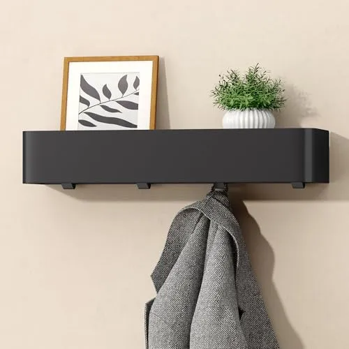 doporro Duschablage Wandablage Reglo-05 aus Kohlenstoffstahl mit Haken - Die doporro Wandablage aus robustem Carbonstahl vereint modernes Design und Funktionalität. Ideal zur Aufbewahrung von Duschutensilien, sorgt sie für Ordnung in Bad und Küche und ist in der Montage flexibel.