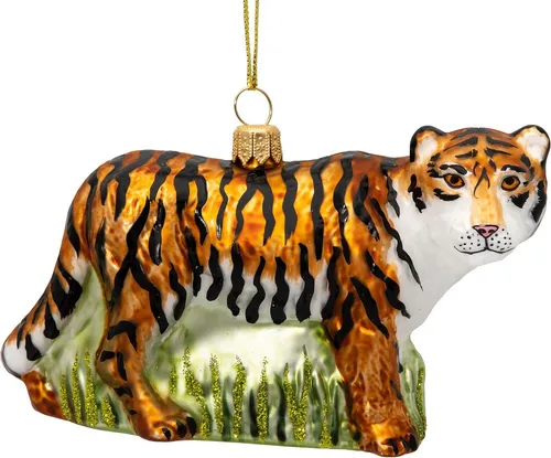 SIKORA Christbaumschmuck BS742 Tiger Glas Figur - Dekohänger aus hochwertigem Glas, handgefertigt und ein echter Blickfang für Ihren Weihnachtsbaum.