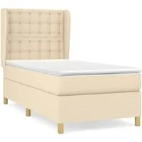 vidaXL Boxspringbett mit Matratze Creme 90x200 cm - Bequeme Boxspringbett-Kombination für erholsamen Schlaf, mit höhenverstellbarem Kopfteil und atmungsaktivem, langlebigem Stoff. Ideal für Rücken- und Bauchschläfer!