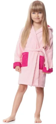 Ladeheid Bademantel Kinder Frottee Bademantel aus 100% Baumwolle LA40-103, Langform, Baumwolle, Kapuze, elastischer Bund