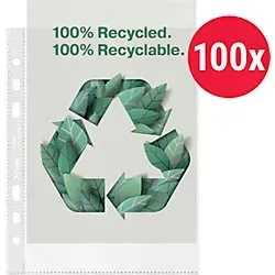 Esselte Prospekthüllen 100% Recycelt DIN A5 Genarbt Transparent 70 Mikron PP (Polypropylen) Öffnung oben 6 Löcher 627495 100 Stück