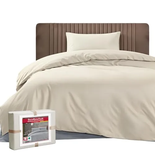 DecoHomeTextil Bettwäsche Set Bettgarnitur mit Reißverschluss Polycotton Uni Champagner 1x Bettbezug 135 x 200 cm + 1x Kissenbezug 80 x 80 cm