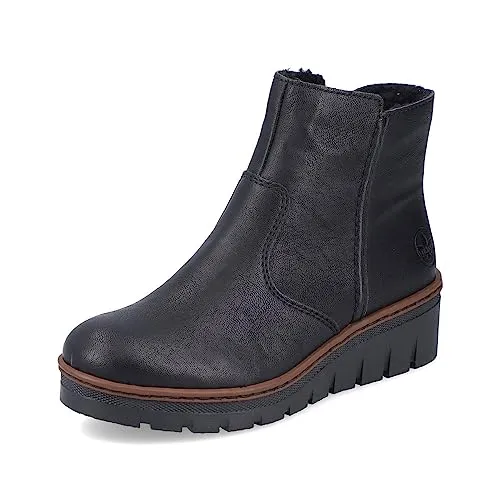 Rieker Winterstiefelette mit 4,5 cm Keilabsatz - Wanderschuhe mit modischem Design, robust und flexibel, ideal für kalte Tage. Der Reißverschluss sorgt für einfachen Einstieg, während das weiche Warmfutter und die griffige Sohle für Komfort und Sicherheit sorgen.
