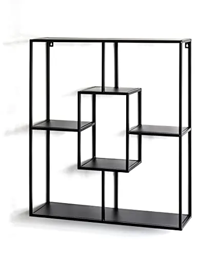 HAKU Möbel Wandregal schwarz - Modernes Metallregal, 4 Fächer, belastbar bis 15 kg, ideal für stilvolle Raumgestaltung