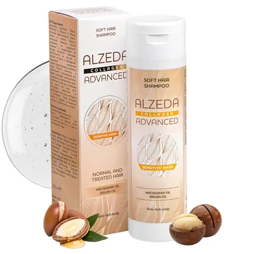 ALZEDA ADVANCED Collagen Feuchtigkeitsshampoo 250 ml | sulfatfrei | Kollagen + Arganöl + Macadamia | sanftes Reinigungsshampoo für normales, feines und behandeltes Haar | hydratisiert, glättet