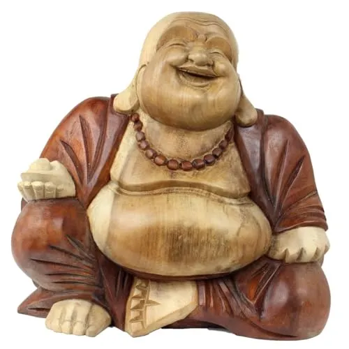 Happy Buddha-Figur 31 cm - Oriental Galerie - Sammlerfigur aus hochwertigem Hartholz, detailreich verziert und ideal als spirituelle Raumdekoration. Handgefertigte Budai-Figur bringt Glück und Vollkommenheit in Ihr Zuhause.