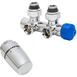 Schulte EP3767002 Mittenanschlussgarnitur Eck Thermostat-Set, verchromt - Thermostate: Elegantes Designthermostat-Set mit voreinstellbarem Vorlauf und absperrbarem Rücklaufventil, ideal für Zweirohrsysteme.