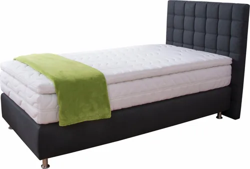 Komfortables Boxspringbett in Anthrazit, 135x210 cm - Betten: Hochwertiges Boxspringbett mit 7-Zonen-Kaltschaummatratze und Kaltschaum-Topper für optimalen Schlafkomfort. Made in Germany, ideal für erholsame Nächte.