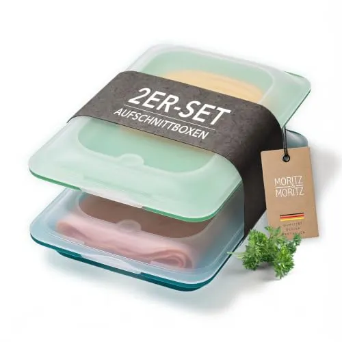 Moritz & Moritz 2er Set Aufschnittbox stapelbar Türkis – Frischhaltedosen mit Deckel zur Aufbewahrung von Wurst, Käse uvm. – lebensmittelecht, spülmaschinengeeignet