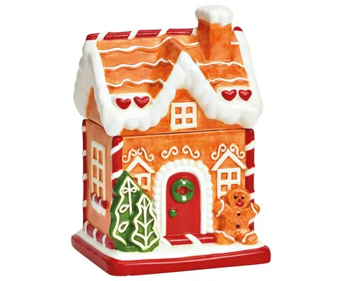 matches21 HOME & HOBBY Vorratsdose Weihnachtliche Aufbewahrungsdose mit Lebkuchenhaus, 13x19 cm, Keramik, (1-tlg), Festliche Keramikdose für weihnachtliche Leckereien