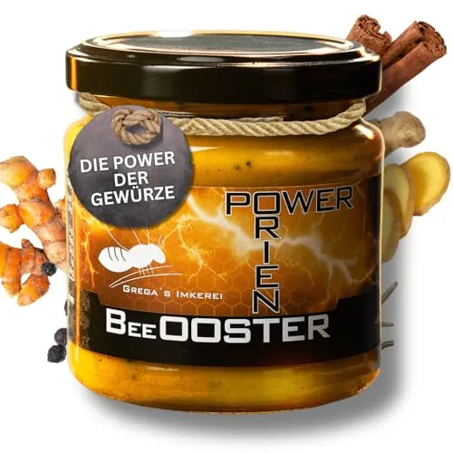 ORIENT BeeOOSTER Power 250g – Honig mit Kurkuma, Schwarzkümmel, Ceylon-Zimt, Ingwer & Kardamom Natürliche Gewürzmischung für puren Genuss
