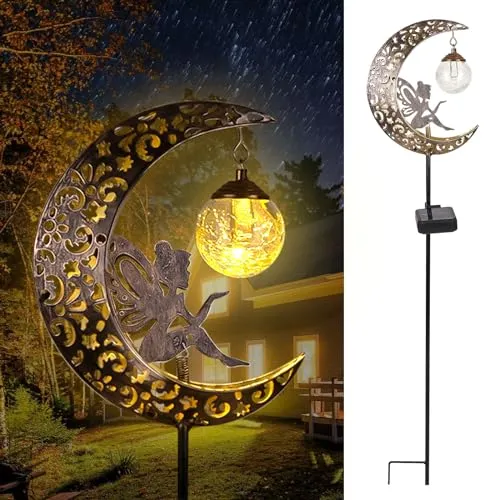 Axafnev Solarlampen für Außen Gartendeko für Draußen Wetterfest Upgrade Mond Solar Lichter mit Garten Fee LED Glaskugel Schäferhaken für Braußen Gehwege Hof Terrasse Garten deko Geschenk