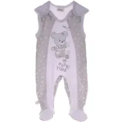 La Bortini Strampler Stramplerhose ärmellos für Babys Einteiler in Grau mit Sternchen aus reiner Buamwolle, mit Bären-Aufdruck, 44 50 56 62 68 74 80 grau 62-68