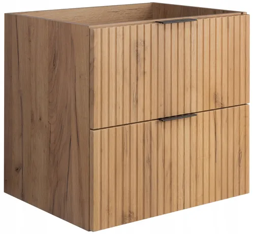 Rodan Waschbeckunterschrank 60cm - Braun Matt Eiche - Badezimmerschränke mit stilvollen geriffelten Fronten und feuchtigkeitsresistenten Materialien für langlebige Eleganz. Ideal für 60cm Waschbecken und einfachen Aufbau.