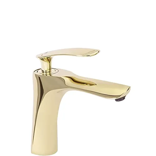 Rea Waschtischarmatur ORBIT GOLD LOW Wasserhahn - Elegante Badarmatur aus Messing mit goldener Oberfläche, ideal für stilvolle Badezimmer. Einhebel-Mischbatterie für komfortable Bedienung und optimale Wasserregulierung.