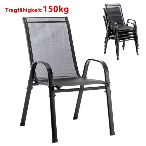 Gartenstühle 4er Set Hochlehner, Stapelbar für Terrasse und Camping