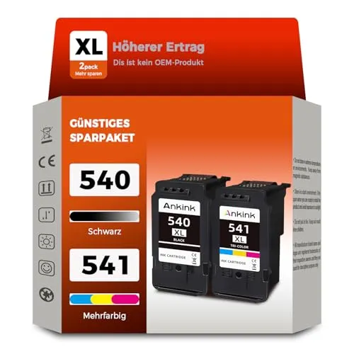 ANKINK Kompatibel Tintenpatrone Druckerpatronen als Ersatz für Canon PG 540XL CL 541XL PG540 CL541 Patrone 540 541 XL für TS5150 TS5151 TS5100 MG3600 MX525 MX520 MG3650 MG4200 MX475 Schwarz Farbe 2 PK