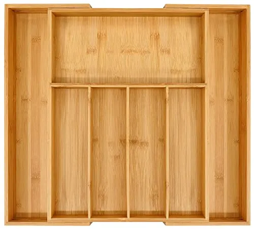 VaeFae Bambus-Schubladen-Organizer, erweiterbarer Besteck-Organizer und Besteckkasten, Holz-Schubladenteiler, Organizer für Küchenutensilien und Besteck (5-7 Fächer)