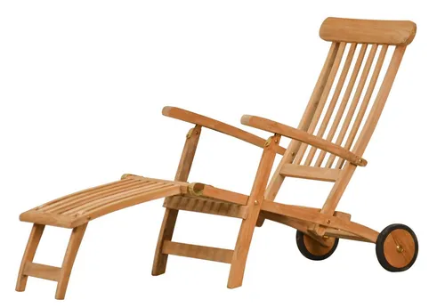 Kai Wiechmann Gartenliege Teak Deckchair mit Rad - Hochwertige Liege aus wetterfestem Teakholz, 3-fach verstellbare Rückenlehne und integrierte Fußablage für höchsten Komfort im Garten oder auf der Terrasse.