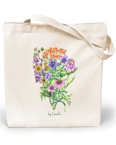 Loxato Stoffbeutel Bedruckt - Stofftasche - Baumwolltasche Bedruckt 100% B35 x H42 x T8 cm - Tragetasche Canvas-Stoff 220 g/m2 - Jutebeutel - Einkaufstasche Lange Henkel 70cm - Einkaufsbeutel