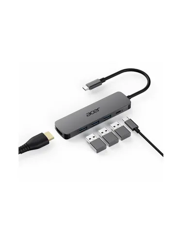 Acer 5in1 Type C Dockingstation - Vielseitige Laptop-Dockingstation mit USB-C und HDMI, ermöglicht schnelle Datenübertragung und Stromversorgung bis 100 W. Ideal für kompakte Laptops.