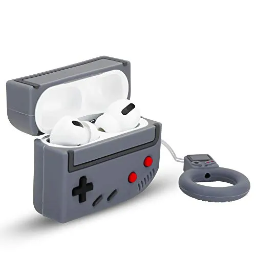 Cadorabo Hülle kompatibel mit Apple AirPod PRO 2 - Design Retro Game Grey - Tragbare Silikon Kopfhörer Schutzhülle 3D Case Schlüsselanhänger