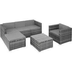 tectake Loungeset Rattan Lounge 6-tlg. - Grau - Gartenmöbel mit solidem Stahlgestell und abnehmbaren Sitzpolstern für höchsten Komfort. Ideal für entspannte Stunden im Freien.