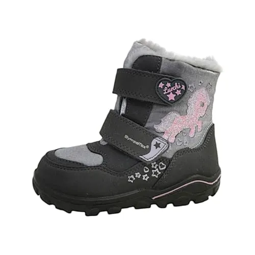 Lurchi Schneestiefel Kosy-SYMPATEX - Stiefeletten für Kinder mit niedlichem Pferdemotiv und Glitzerakzenten. Robustes, wasserabweisendes Obermaterial und warmes Fleecefutter sorgen für Komfort und Schutz bei frostigen Temperaturen.