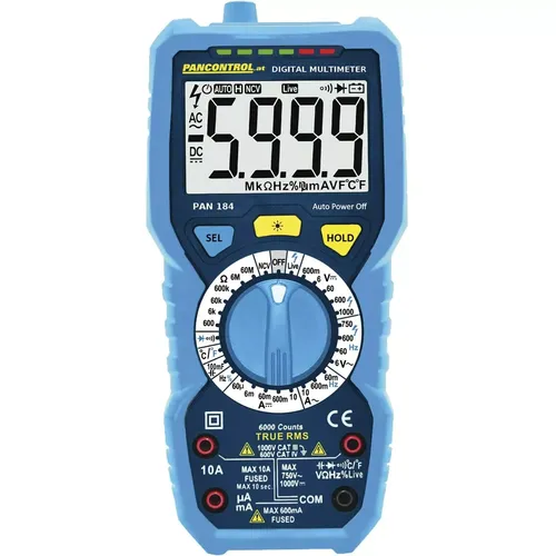 PANCONTROL Digital-Multimeter PAN 184 mit True RMS - Mess-, Ortungs- & Prüfgeräte, präzise Messungen mit True RMS für AC/DC Spannungen bis 1000 V und hohe Genauigkeit von 0,5% - ideal für Profis und Hobby-Elektroniker.