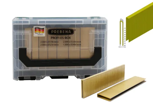 PREBENA Profi-ES-Box: 7000 verzinkte Heftklammern für Tacker - Tacker-Zubehör mit 7000 hochwertigen, verzinkten Heftklammern in verschiedenen Längen für professionelle Anwendungen.